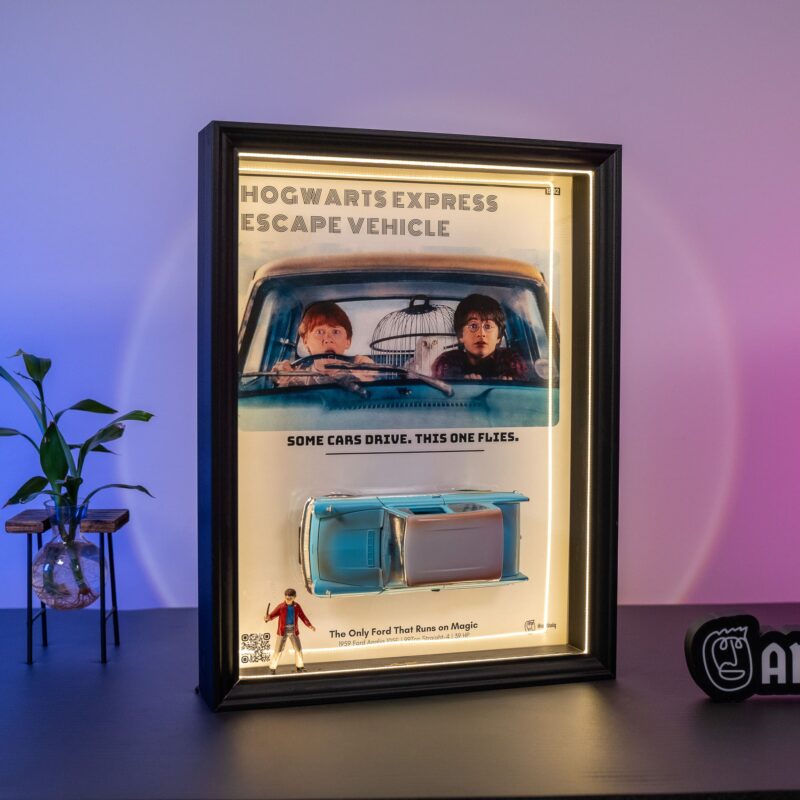 Harry Potter Ford Anglia çerçeveli koleksiyon, el yapımı koleksiyon, Harry Potter hediye, LED aydınlatmalı çerçeve, sınırlı üretim koleksiyon | Artiviq