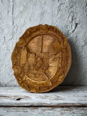 El Yapımı Ahşap Strasbourg Katedrali Kabartmalı Dekoratif Tabak 3