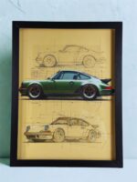 Porsche Teknik Çizim ve Model Görselli 30x40 Kanvas Baskı Çerçeveli Tablo