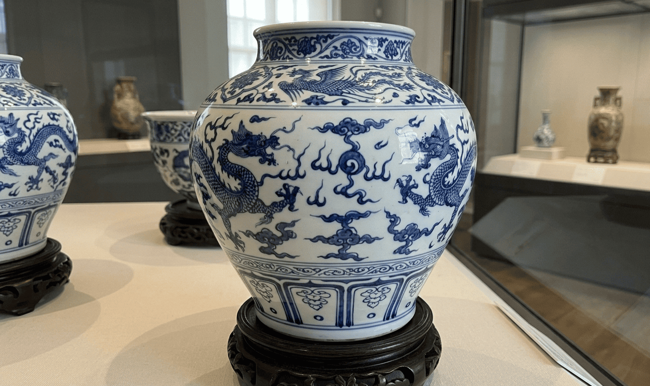 Ming hanedanı mavi beyaz porselen vazo