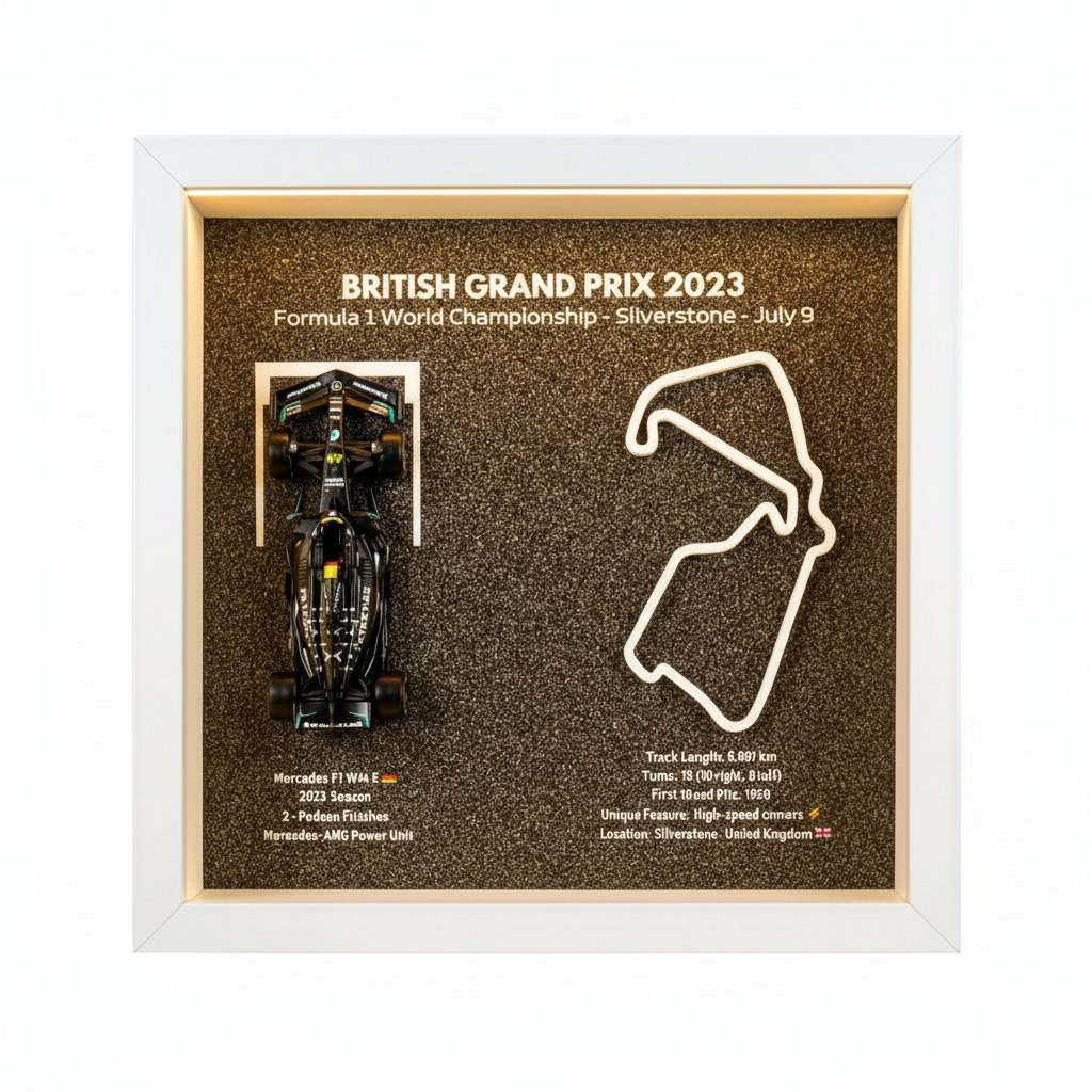 Mercedes W14 Silverstone Çerçeveli Tablo – LED Işıklı Formula 1 Koleksiyon Parçası - hero