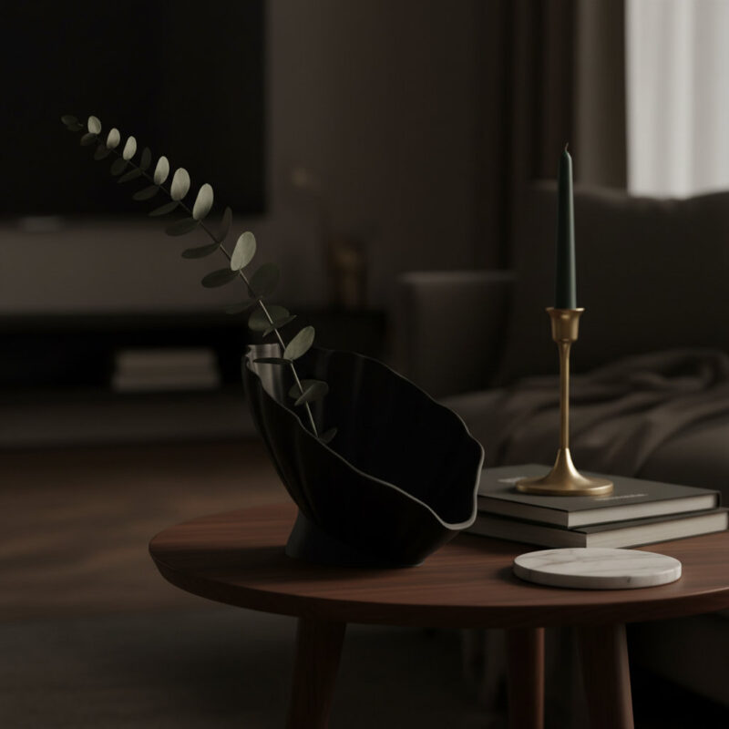 Modern Sanat Dokunuşu: Shell Formlu Dekoratif Vazo – Siyah 3D Baskı Tasarımı - lifestyle moody
