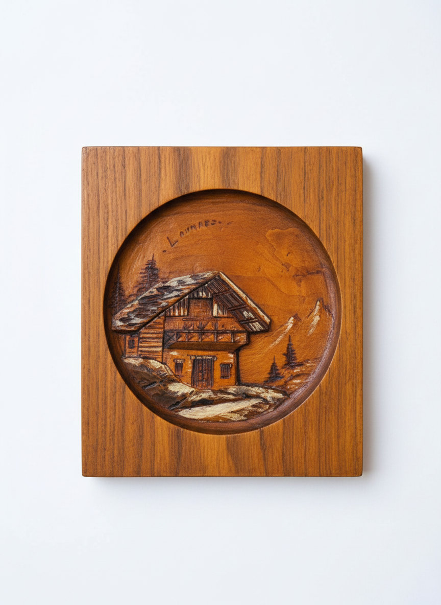 Vintage Ahşap Kabartma Dağ Evi Tablo - hero