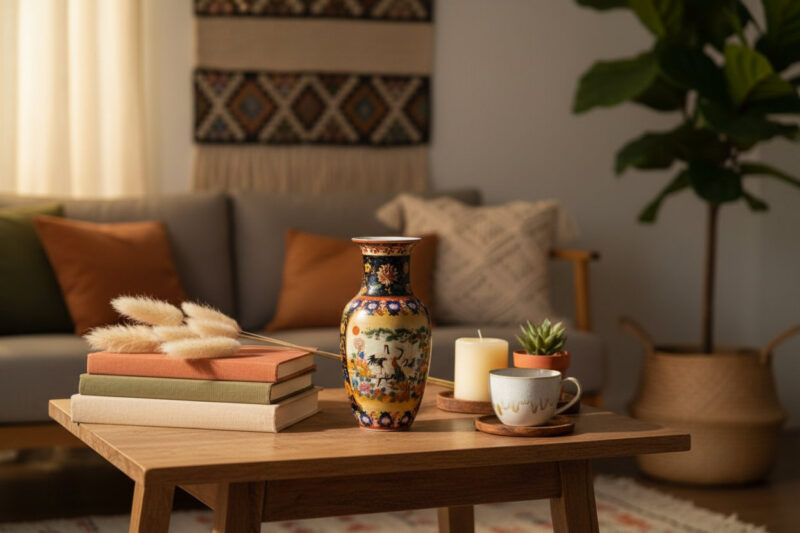 Kırmızı Damgalı Çin Porselen Vazo Lifestyle Bohemian