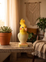 cockatiel-bust-figur-lifestyle-bohemian El boyaması sultan papağanı pla büst yakın çekim sorguç detayı