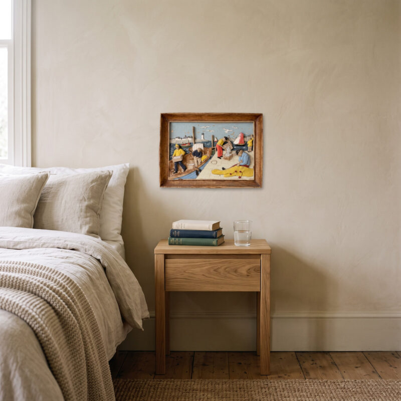 Balıkçı sahnesi tablo, yatak odası duvarında 40 x 29,5 cm ölçüde