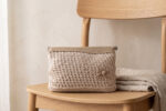 Krem örgü clutch fermuarlı iç cebiyle