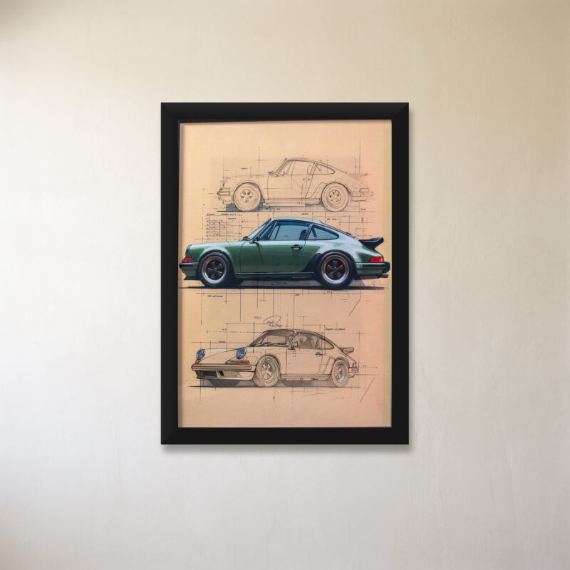 Porsche teknik çizim tablo, çalışma masası duvarında kanvas baskı