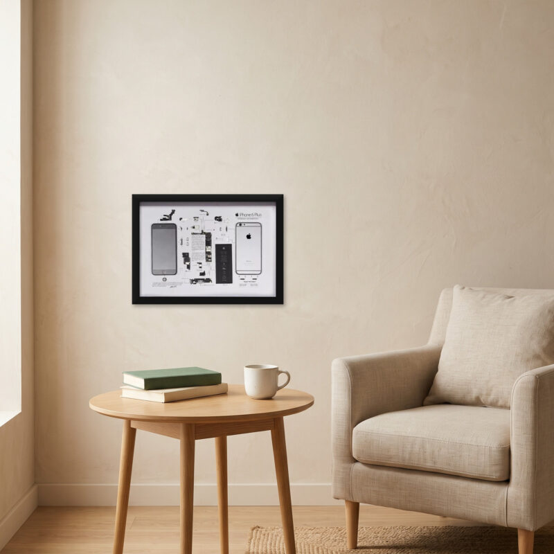 El yapımı parçalanmış tablo, 30x40 cm ahşap pano üzerinde telefon parçaları