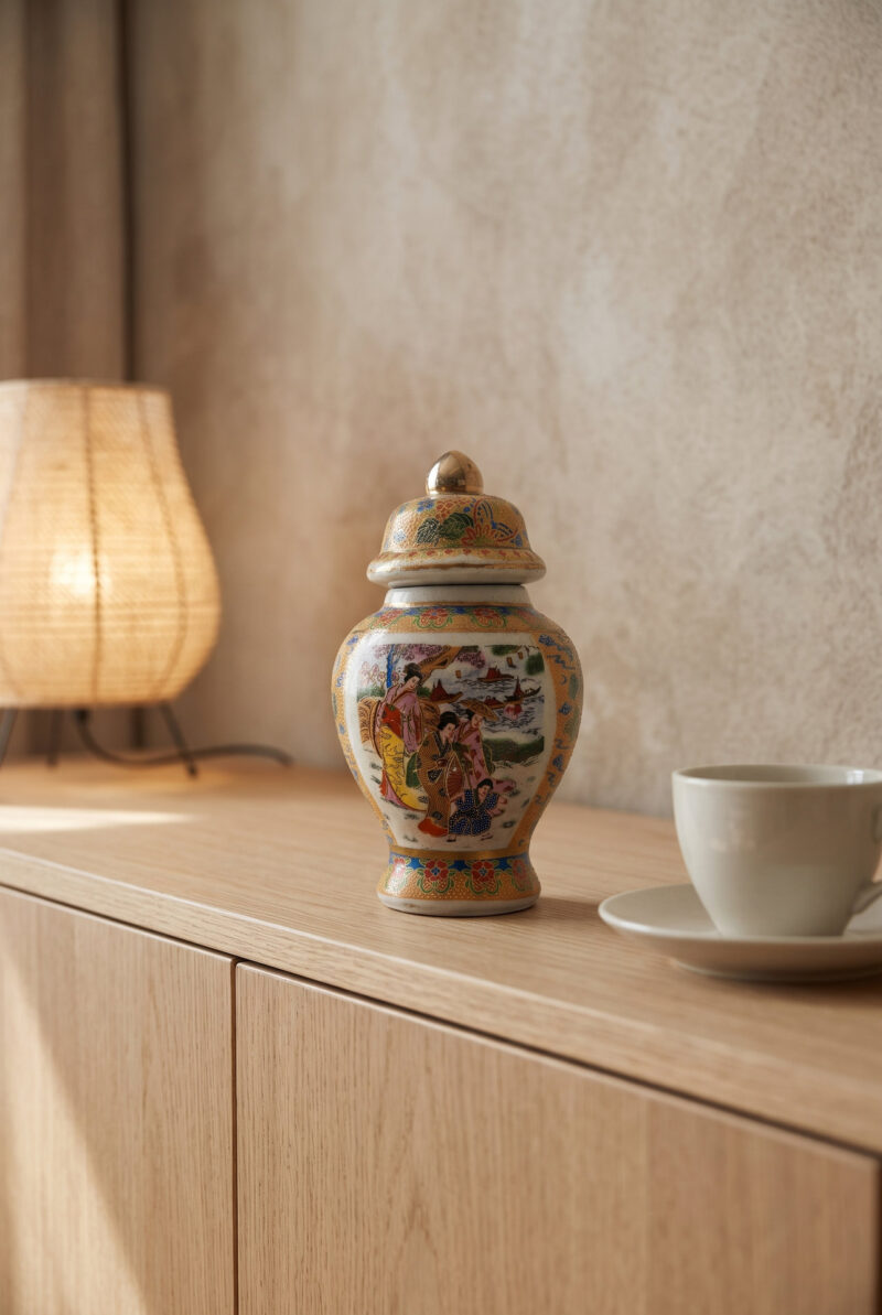 Japon Satsuma Tarzı Kapaklı Porselen/Seramik Küp (Ginger Jar / Kōgō) lifestyle japandi