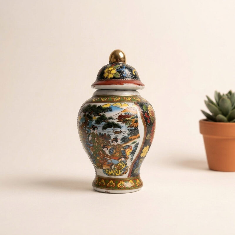 Japon Satsuma Tarzı Siyah Zeminli Minyatür Kapaklı Küp (Black Satsuma Ginger Jar) hero 3