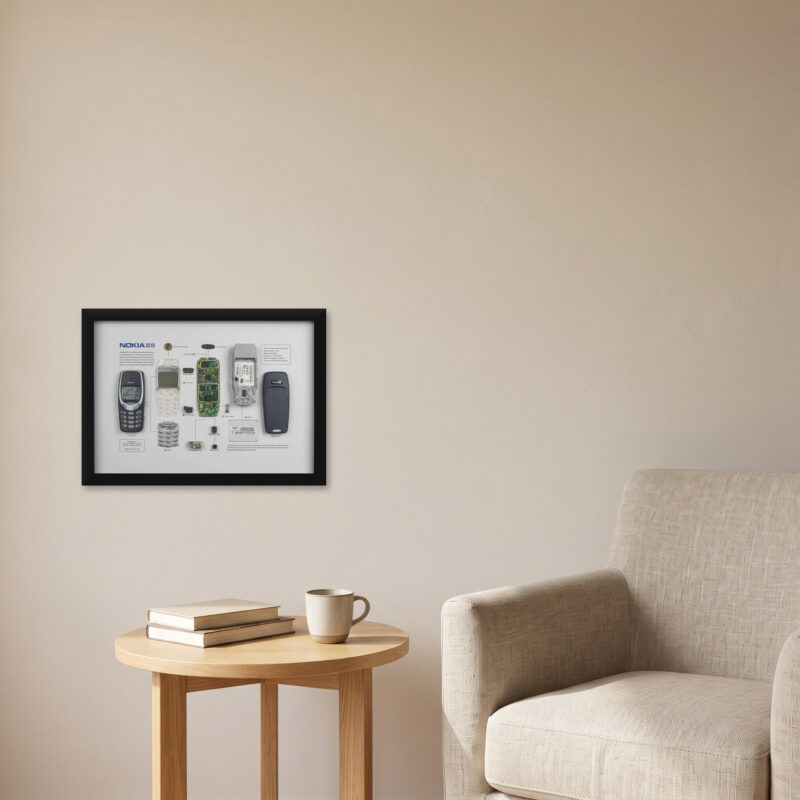 Salon duvarında Nokia 3310 tablo, 30x40 cm ahşap çerçeveli parça